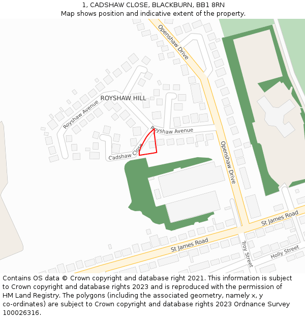 1, CADSHAW CLOSE, BLACKBURN, BB1 8RN: Location map and indicative extent of plot