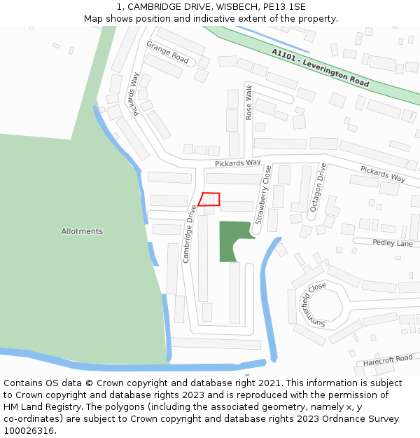 1, CAMBRIDGE DRIVE, WISBECH, PE13 1SE: Location map and indicative extent of plot