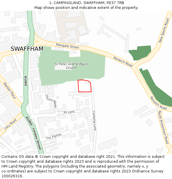 1, CAMPINGLAND, SWAFFHAM, PE37 7RB: Location map and indicative extent of plot