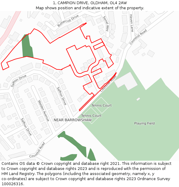 1, CAMPION DRIVE, OLDHAM, OL4 2AW: Location map and indicative extent of plot