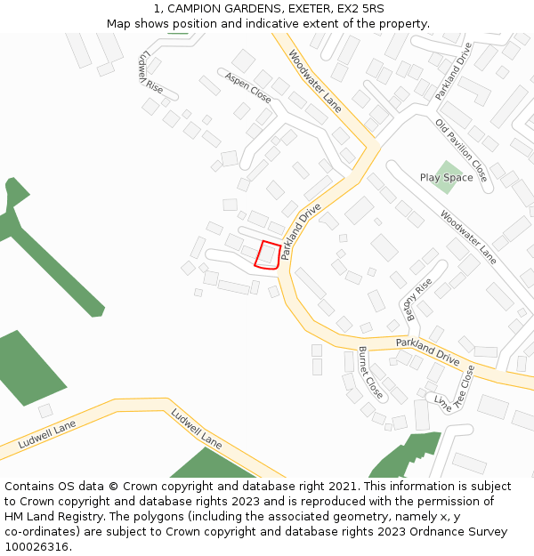 1, CAMPION GARDENS, EXETER, EX2 5RS: Location map and indicative extent of plot