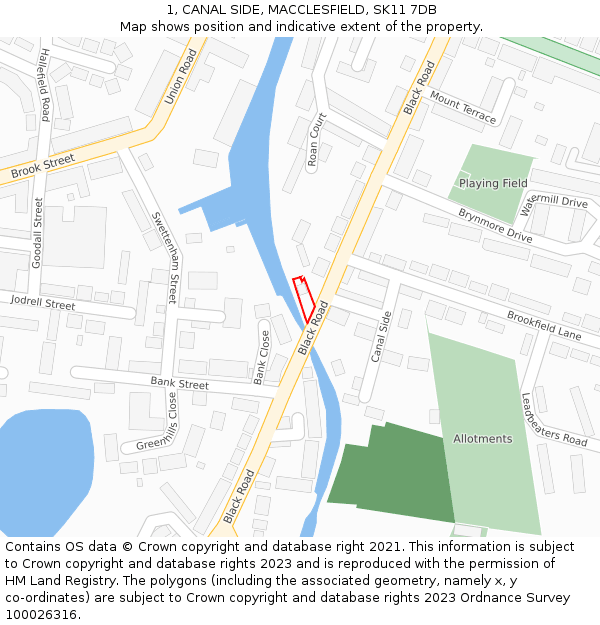 1, CANAL SIDE, MACCLESFIELD, SK11 7DB: Location map and indicative extent of plot