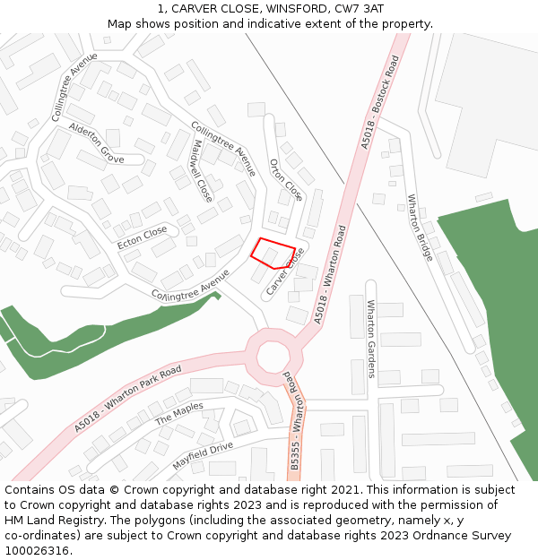 1, CARVER CLOSE, WINSFORD, CW7 3AT: Location map and indicative extent of plot