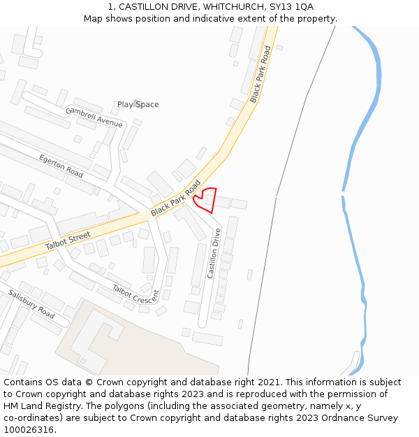 1, CASTILLON DRIVE, WHITCHURCH, SY13 1QA: Location map and indicative extent of plot