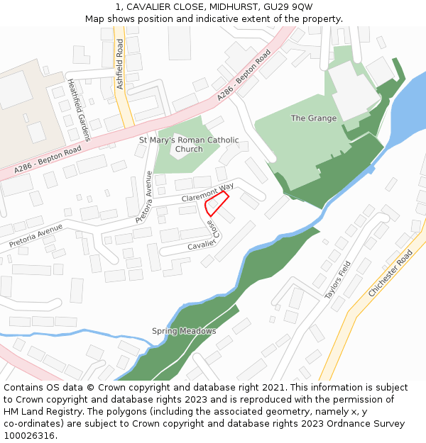 1, CAVALIER CLOSE, MIDHURST, GU29 9QW: Location map and indicative extent of plot