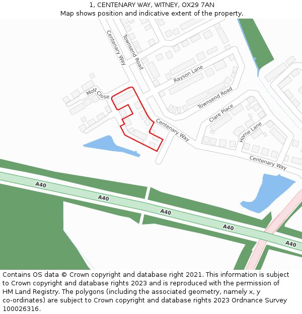 1, CENTENARY WAY, WITNEY, OX29 7AN: Location map and indicative extent of plot