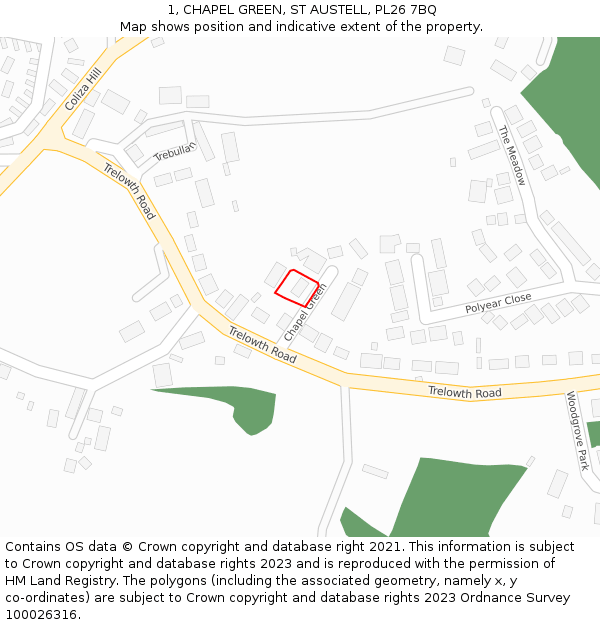1, CHAPEL GREEN, ST AUSTELL, PL26 7BQ: Location map and indicative extent of plot