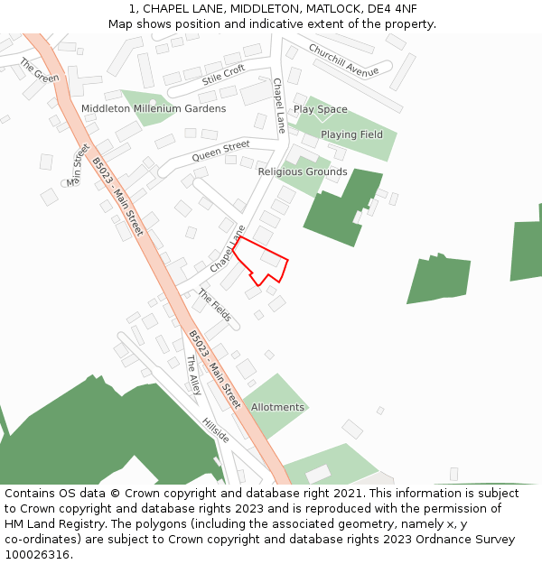 1, CHAPEL LANE, MIDDLETON, MATLOCK, DE4 4NF: Location map and indicative extent of plot