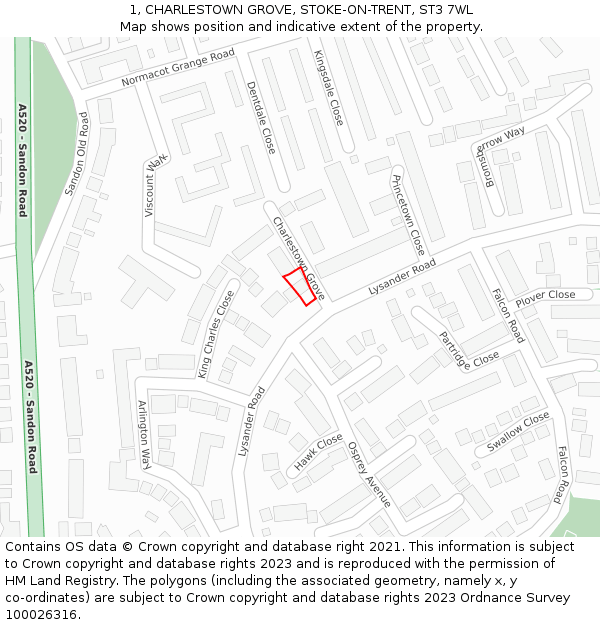 1, CHARLESTOWN GROVE, STOKE-ON-TRENT, ST3 7WL: Location map and indicative extent of plot