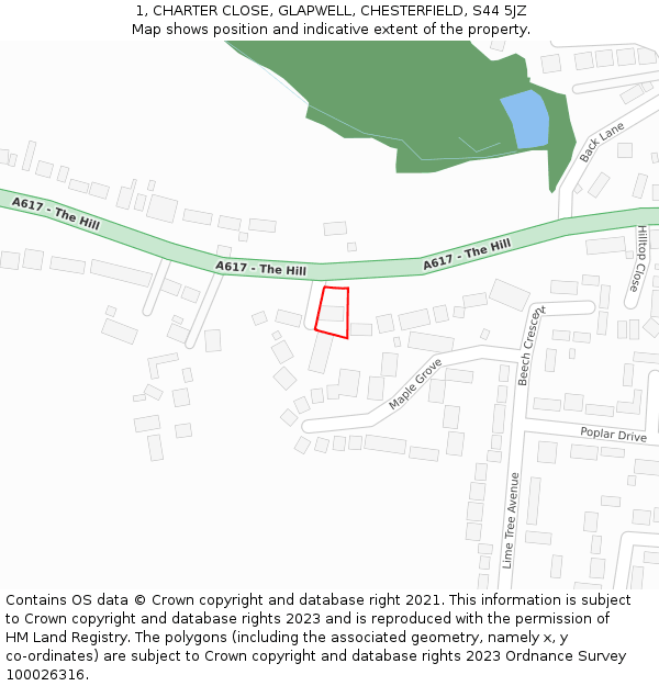 1, CHARTER CLOSE, GLAPWELL, CHESTERFIELD, S44 5JZ: Location map and indicative extent of plot