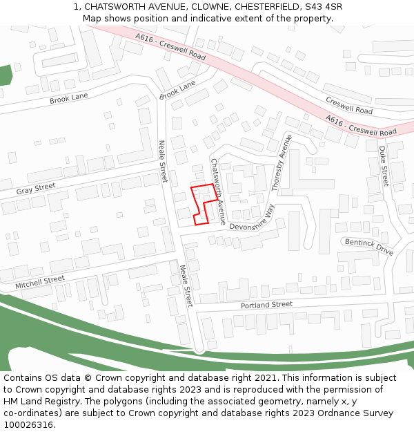 1, CHATSWORTH AVENUE, CLOWNE, CHESTERFIELD, S43 4SR: Location map and indicative extent of plot