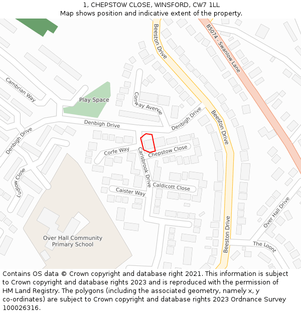 1, CHEPSTOW CLOSE, WINSFORD, CW7 1LL: Location map and indicative extent of plot