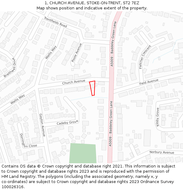 1, CHURCH AVENUE, STOKE-ON-TRENT, ST2 7EZ: Location map and indicative extent of plot