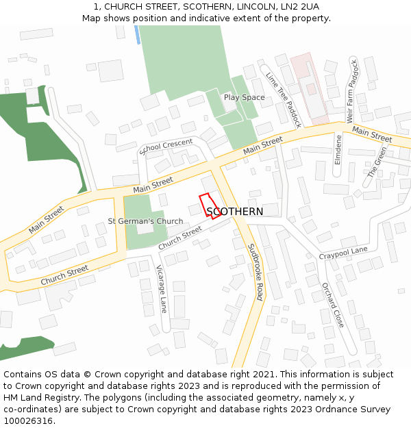 1, CHURCH STREET, SCOTHERN, LINCOLN, LN2 2UA: Location map and indicative extent of plot