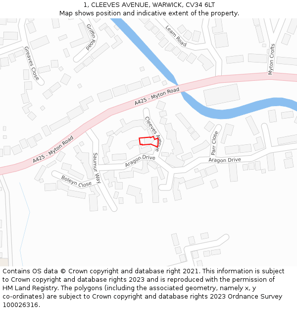 1, CLEEVES AVENUE, WARWICK, CV34 6LT: Location map and indicative extent of plot