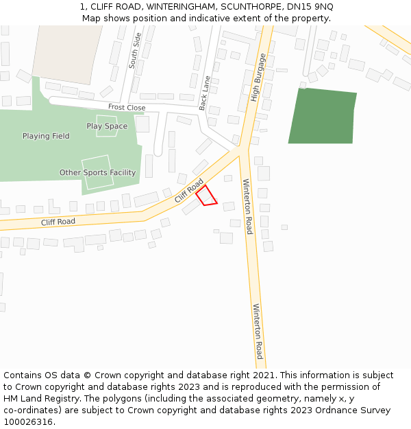 1, CLIFF ROAD, WINTERINGHAM, SCUNTHORPE, DN15 9NQ: Location map and indicative extent of plot