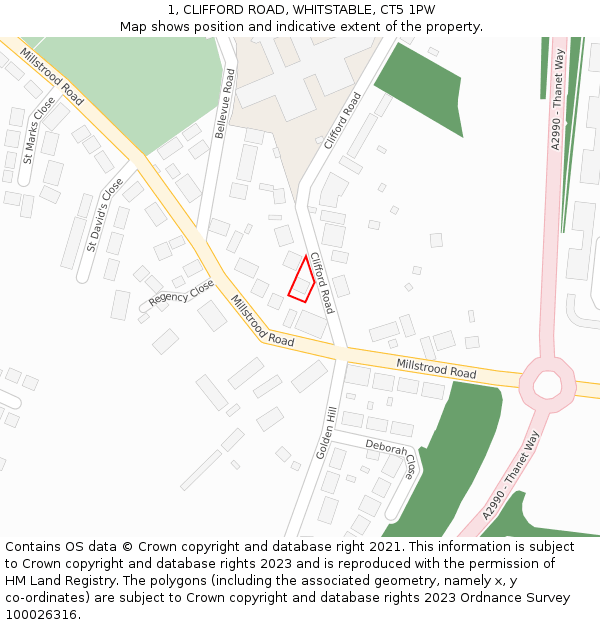 1, CLIFFORD ROAD, WHITSTABLE, CT5 1PW: Location map and indicative extent of plot