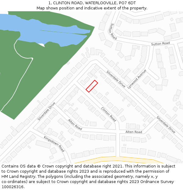 1, CLINTON ROAD, WATERLOOVILLE, PO7 6DT: Location map and indicative extent of plot