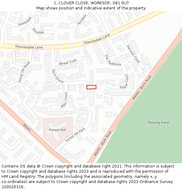 1, CLOVER CLOSE, WORKSOP, S81 0UT: Location map and indicative extent of plot