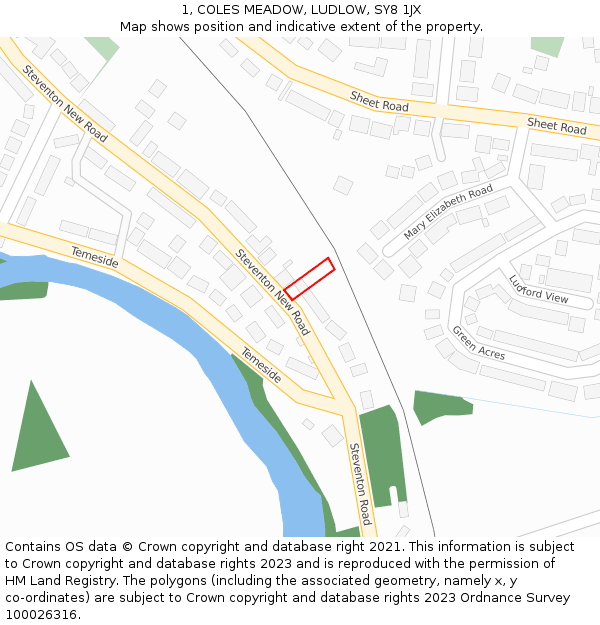 1, COLES MEADOW, LUDLOW, SY8 1JX: Location map and indicative extent of plot