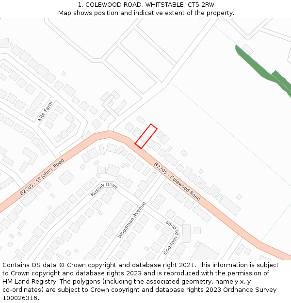 1, COLEWOOD ROAD, WHITSTABLE, CT5 2RW: Location map and indicative extent of plot