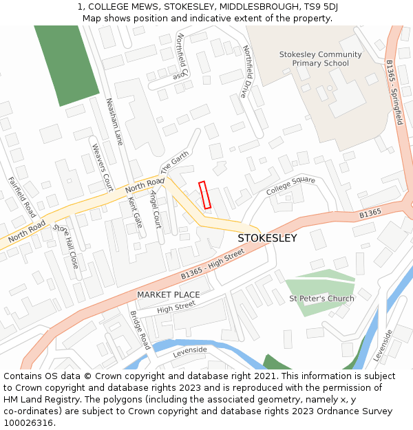 1, COLLEGE MEWS, STOKESLEY, MIDDLESBROUGH, TS9 5DJ: Location map and indicative extent of plot