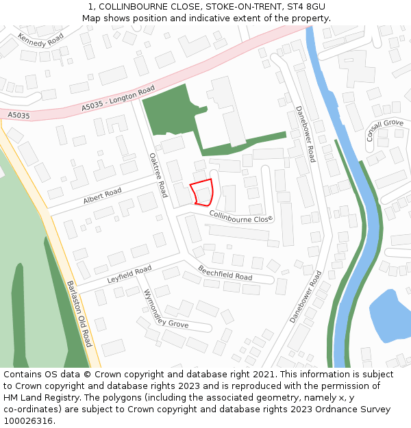 1, COLLINBOURNE CLOSE, STOKE-ON-TRENT, ST4 8GU: Location map and indicative extent of plot