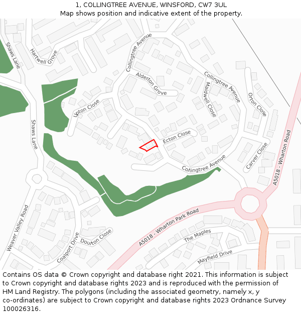 1, COLLINGTREE AVENUE, WINSFORD, CW7 3UL: Location map and indicative extent of plot