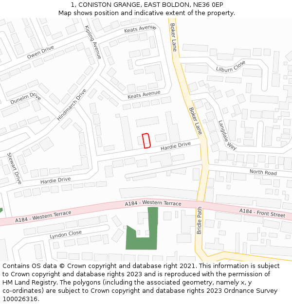 1, CONISTON GRANGE, EAST BOLDON, NE36 0EP: Location map and indicative extent of plot