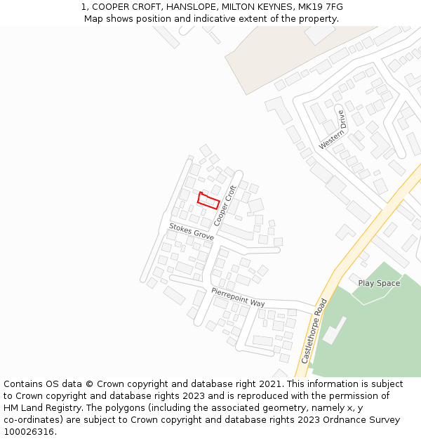 1, COOPER CROFT, HANSLOPE, MILTON KEYNES, MK19 7FG: Location map and indicative extent of plot