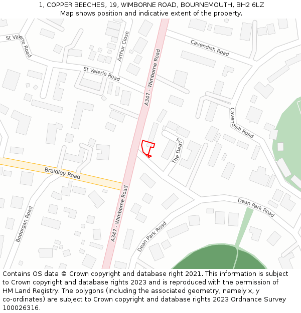 1, COPPER BEECHES, 19, WIMBORNE ROAD, BOURNEMOUTH, BH2 6LZ: Location map and indicative extent of plot
