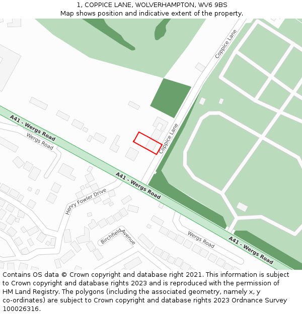 1, COPPICE LANE, WOLVERHAMPTON, WV6 9BS: Location map and indicative extent of plot