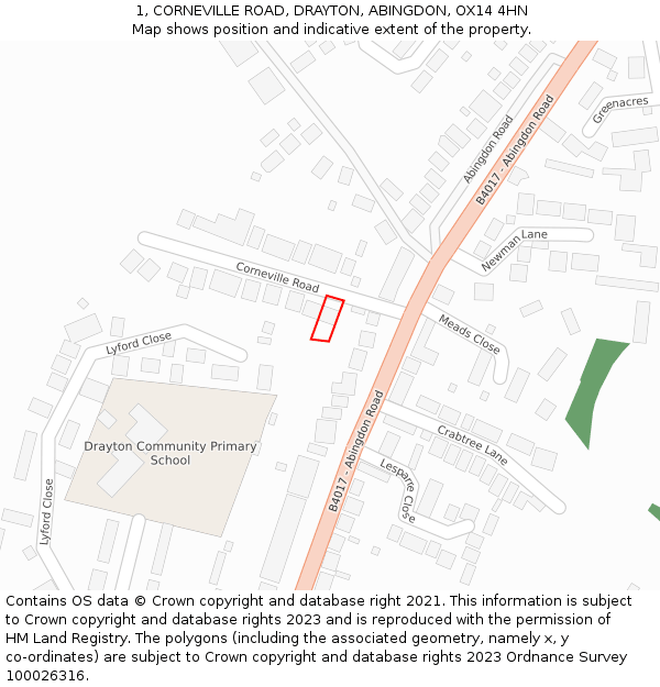 1, CORNEVILLE ROAD, DRAYTON, ABINGDON, OX14 4HN: Location map and indicative extent of plot