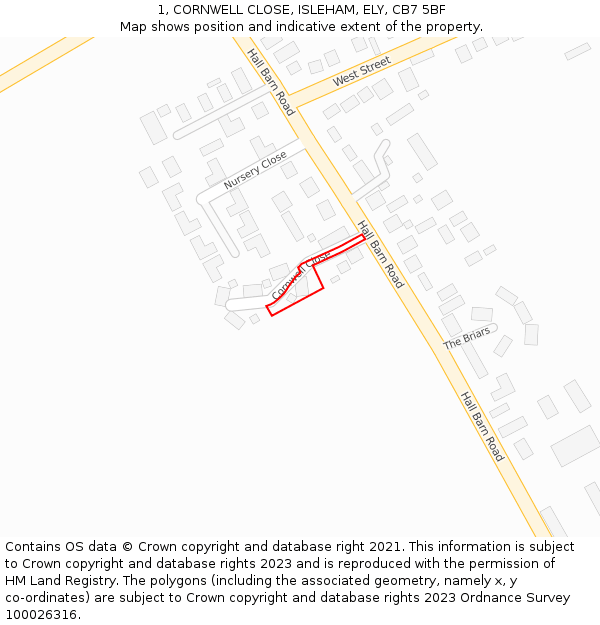 1, CORNWELL CLOSE, ISLEHAM, ELY, CB7 5BF: Location map and indicative extent of plot