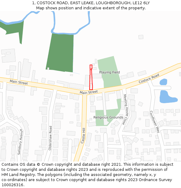 1, COSTOCK ROAD, EAST LEAKE, LOUGHBOROUGH, LE12 6LY: Location map and indicative extent of plot