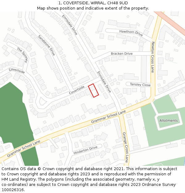 1, COVERTSIDE, WIRRAL, CH48 9UD: Location map and indicative extent of plot