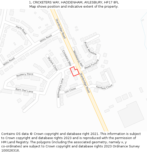 1, CRICKETERS WAY, HADDENHAM, AYLESBURY, HP17 8FL: Location map and indicative extent of plot