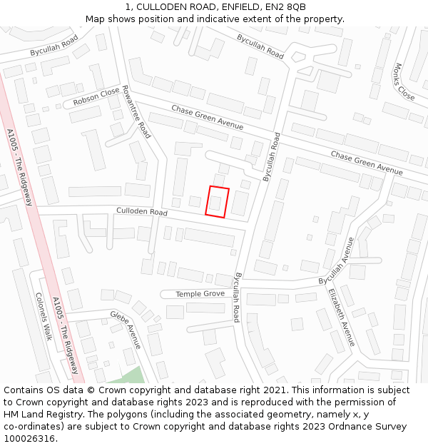 1, CULLODEN ROAD, ENFIELD, EN2 8QB: Location map and indicative extent of plot
