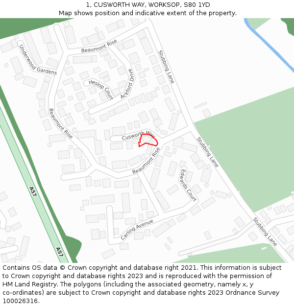 1, CUSWORTH WAY, WORKSOP, S80 1YD: Location map and indicative extent of plot
