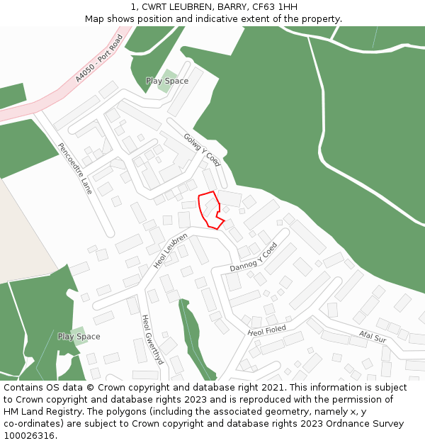 1, CWRT LEUBREN, BARRY, CF63 1HH: Location map and indicative extent of plot