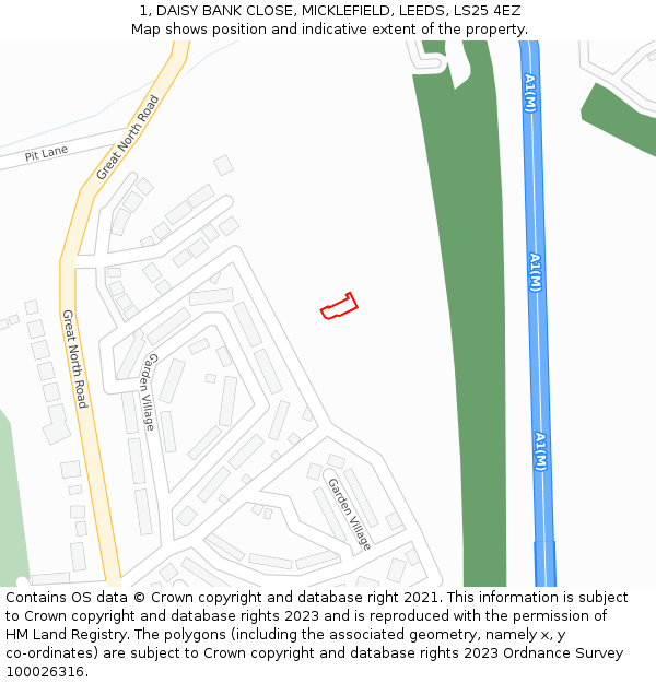 1, DAISY BANK CLOSE, MICKLEFIELD, LEEDS, LS25 4EZ: Location map and indicative extent of plot