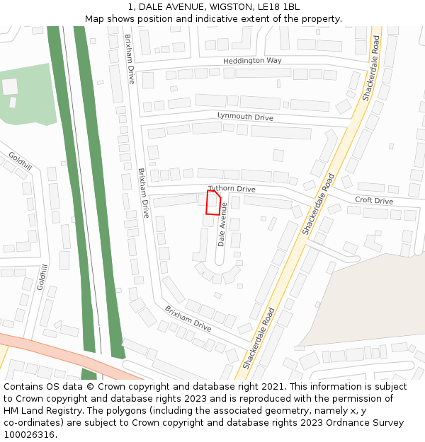 1, DALE AVENUE, WIGSTON, LE18 1BL: Location map and indicative extent of plot