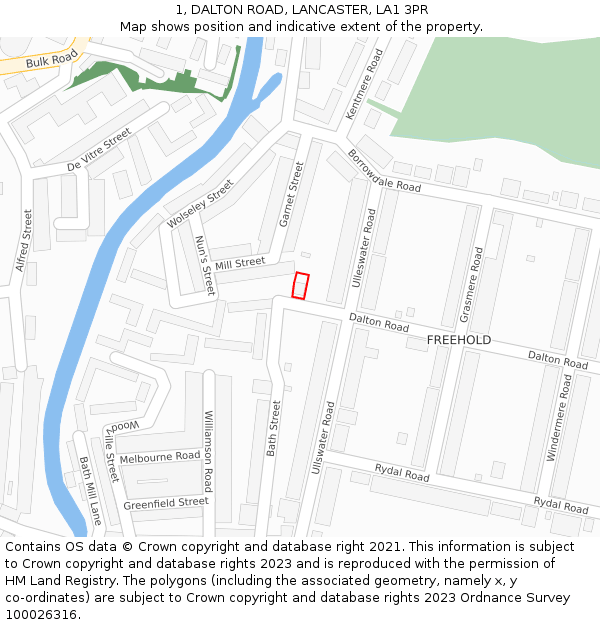 1, DALTON ROAD, LANCASTER, LA1 3PR: Location map and indicative extent of plot