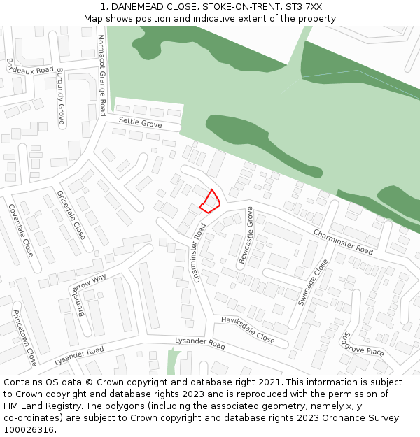 1, DANEMEAD CLOSE, STOKE-ON-TRENT, ST3 7XX: Location map and indicative extent of plot