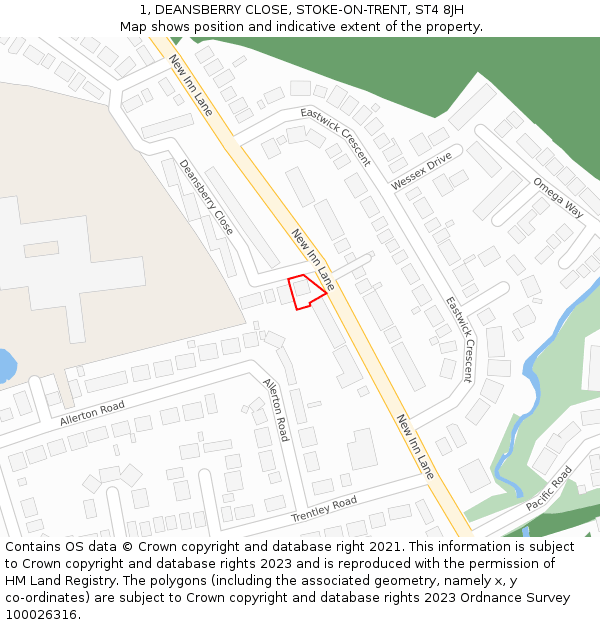 1, DEANSBERRY CLOSE, STOKE-ON-TRENT, ST4 8JH: Location map and indicative extent of plot