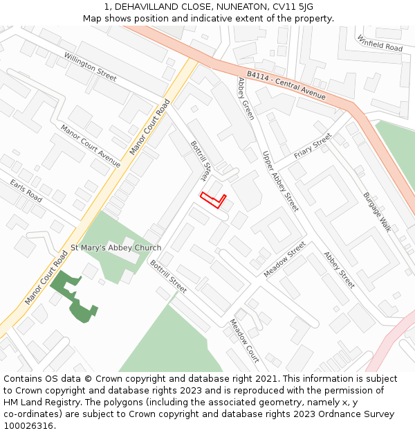 1, DEHAVILLAND CLOSE, NUNEATON, CV11 5JG: Location map and indicative extent of plot