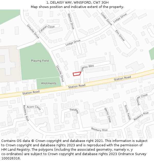 1, DELAISY WAY, WINSFORD, CW7 3GH: Location map and indicative extent of plot