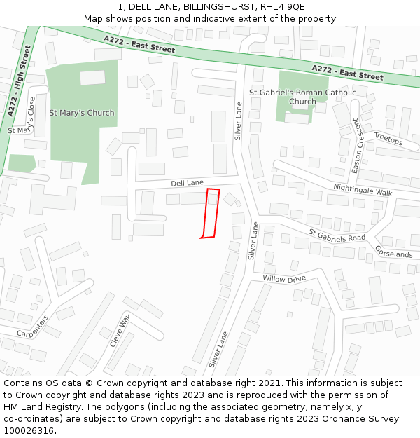 1, DELL LANE, BILLINGSHURST, RH14 9QE: Location map and indicative extent of plot