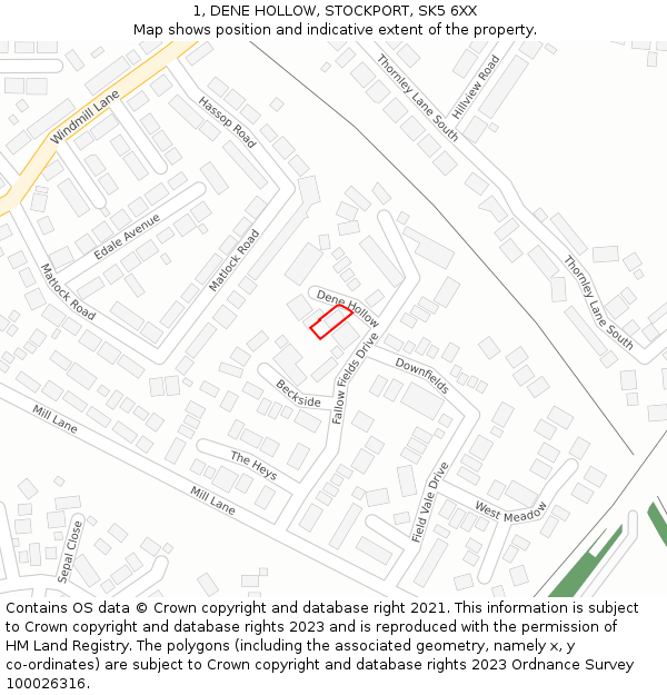 1, DENE HOLLOW, STOCKPORT, SK5 6XX: Location map and indicative extent of plot