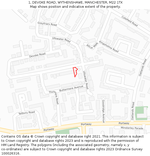 1, DEVOKE ROAD, WYTHENSHAWE, MANCHESTER, M22 1TX: Location map and indicative extent of plot